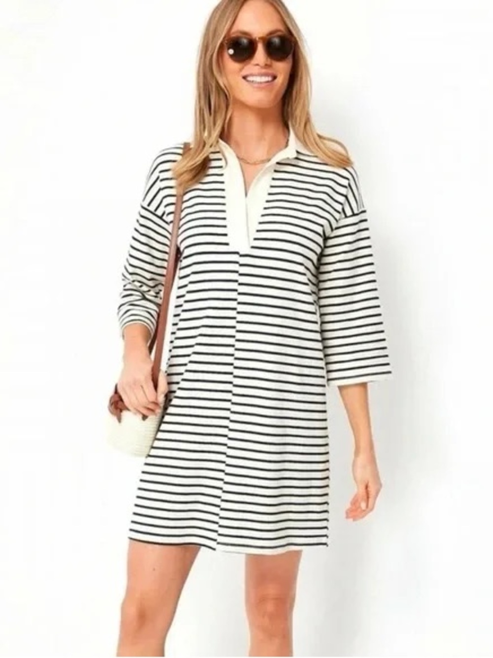 Tuckernuck Navy Stripe Collared Knit Tunic Dress XS Coastal Preppy